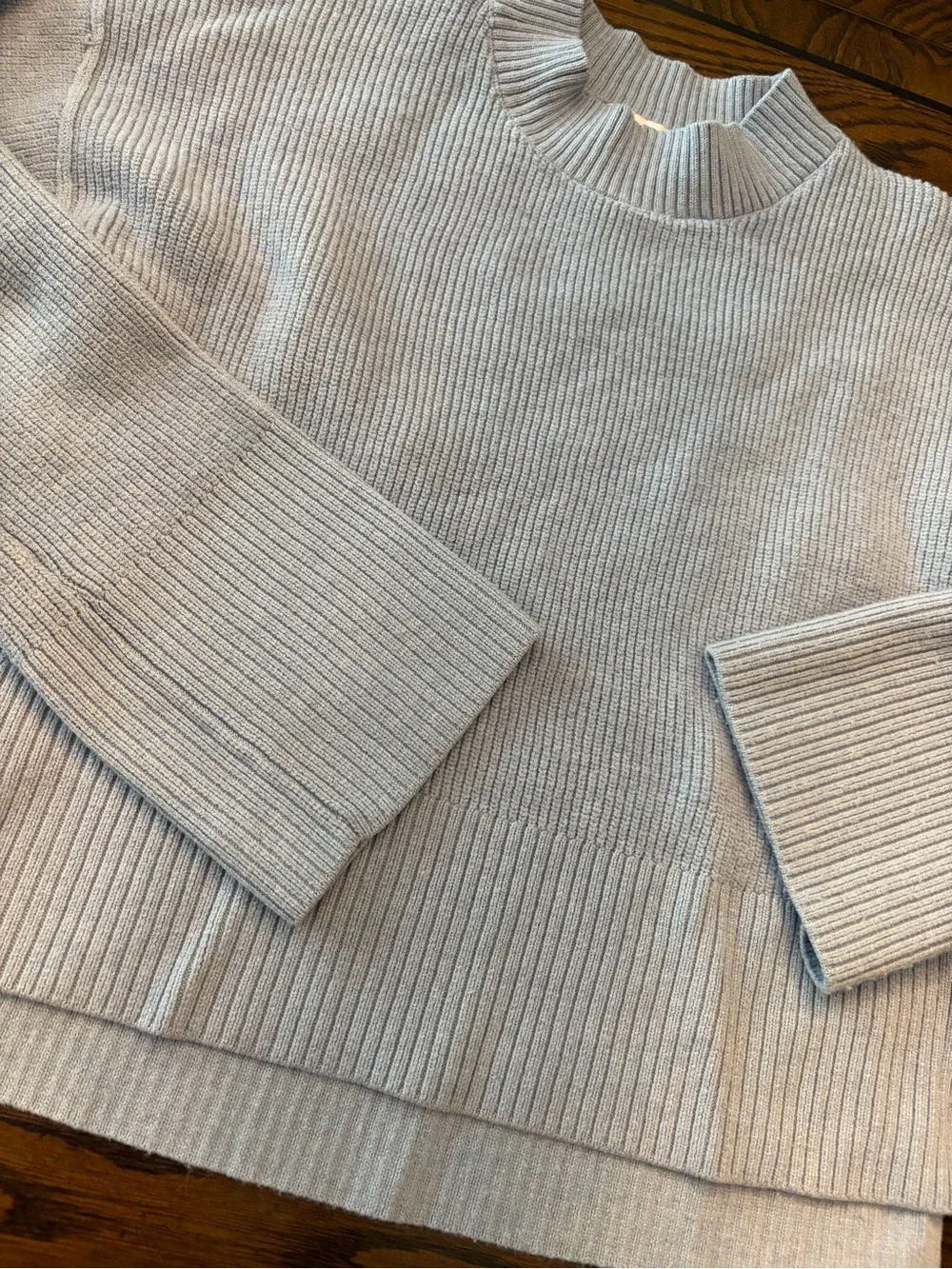 Pink Rose Light Blue Ribbed Crewneck Sweater